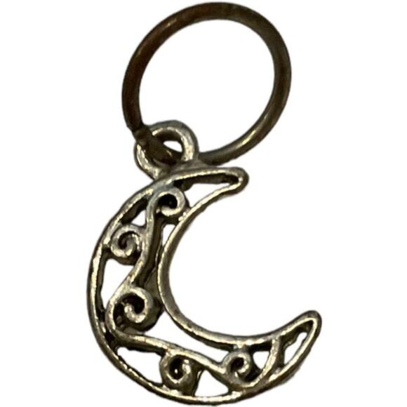 Crescent Moon Silver Tone Filigree Charm Pendant Accessory - Picture 1 of 3